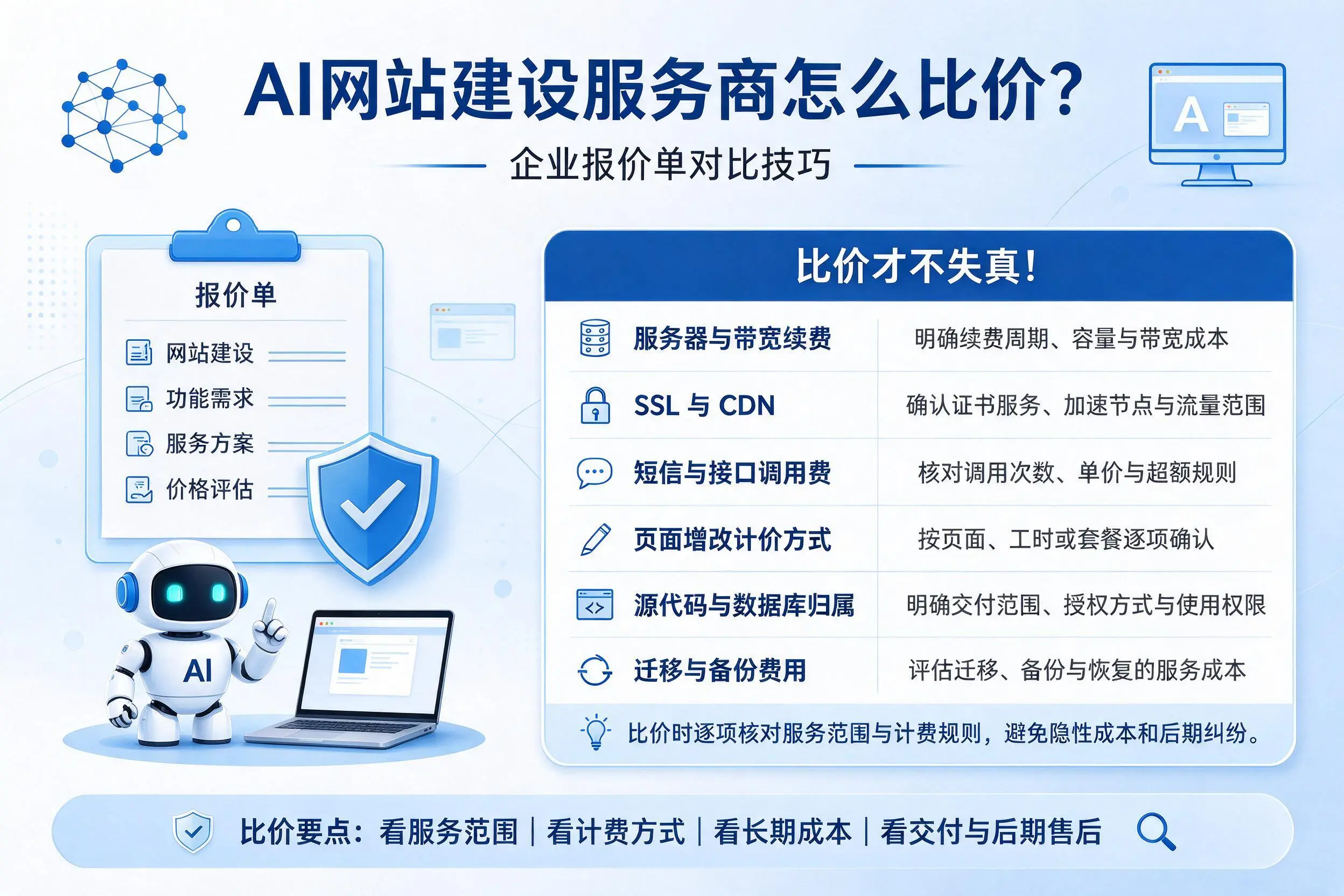AI网站建设服务商怎么比价?河池企业报价单对比技巧