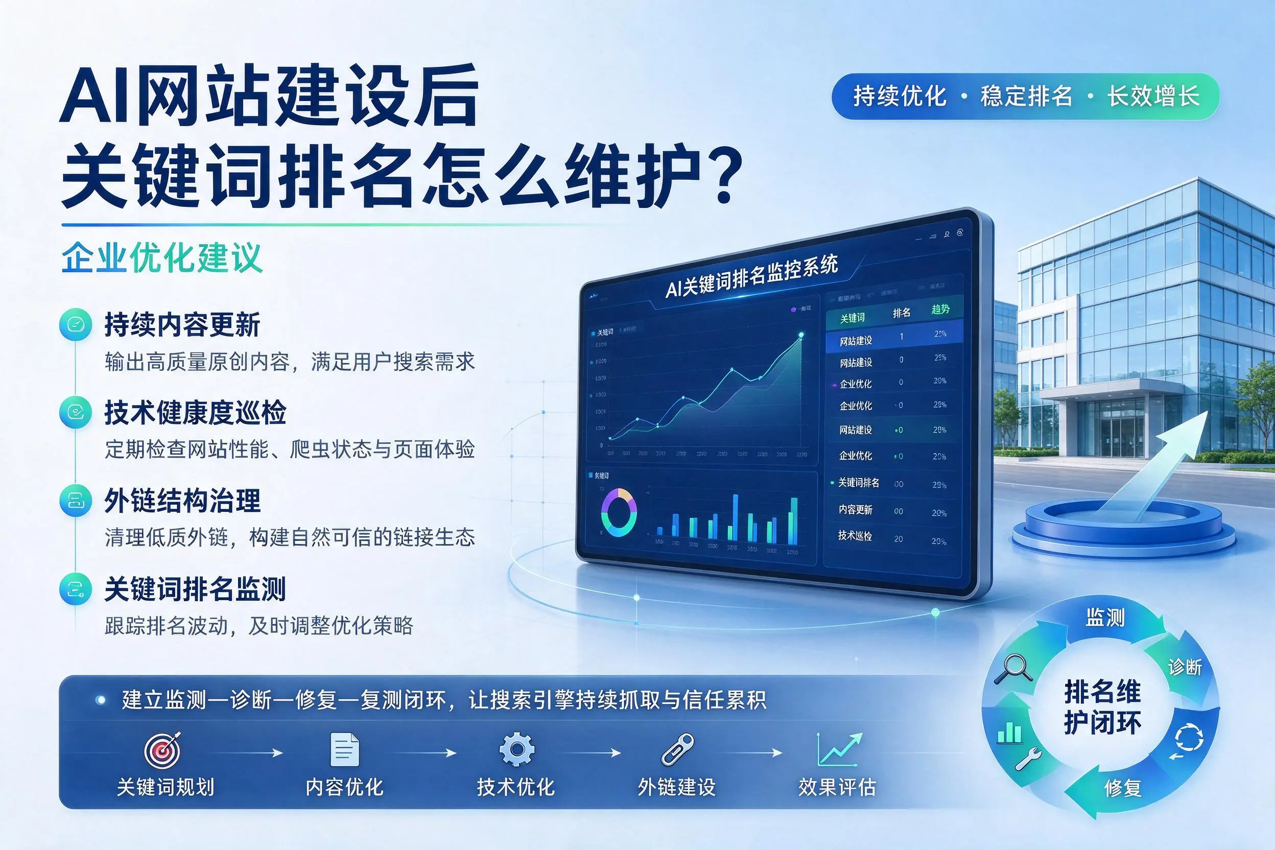 AI网站建设后关键词排名怎么维护？河池企业优化建议